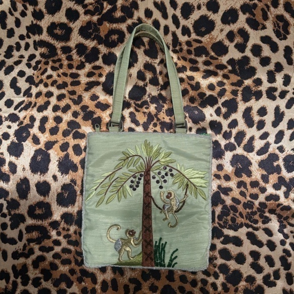 Ermo Collection Green Monkey & Palm Tree Beaded Bag